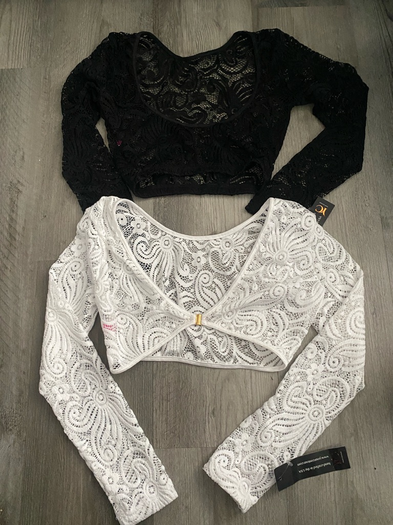 Lace Long Sleeve Crop Tops - White And Black Bundle